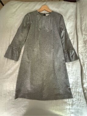 The Fold grey herringbone shift dress with fluted sleeves
